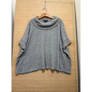 Banana Republic Petite ML Gray Cowl Neck Poncho Sweater Marled Knit Short Sleeve